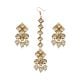 Pearl Drop Lattice Mirror Earrings with Handcrafted Gold Finish